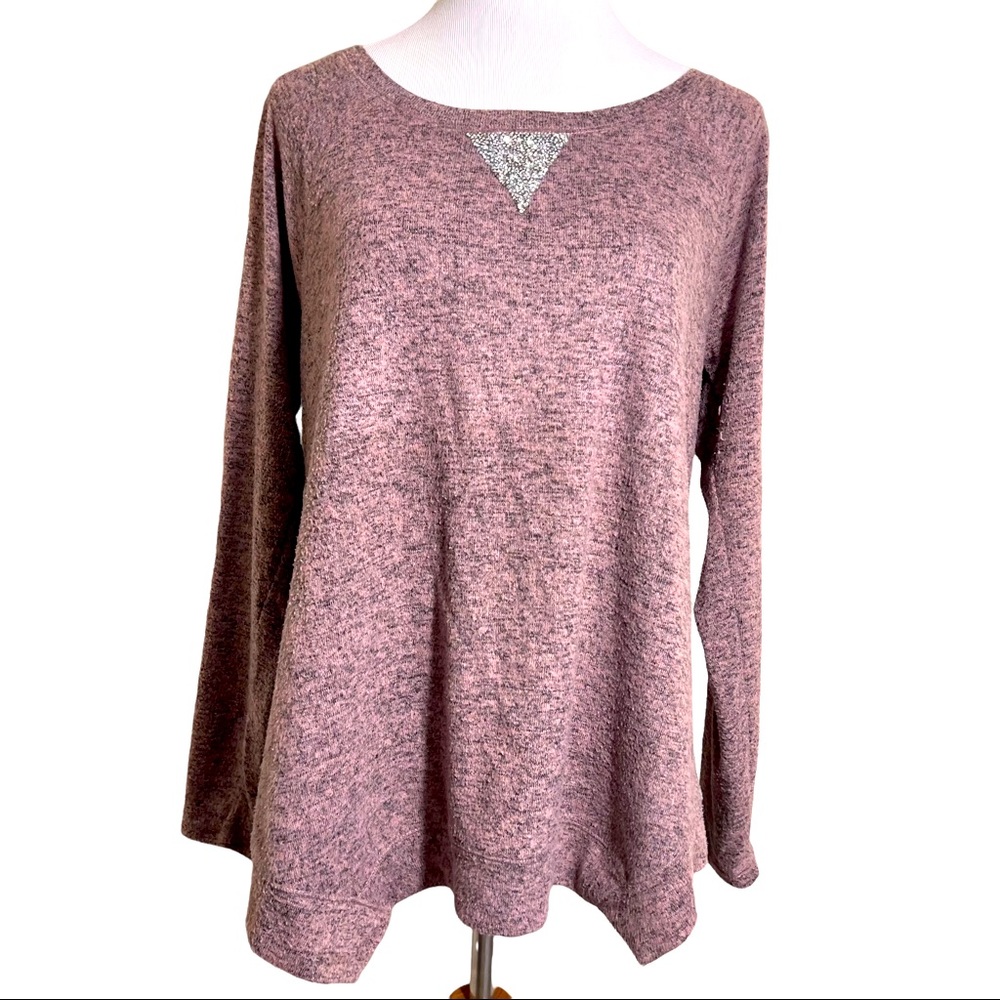 Juicy‎ Couture Heathered Punk Tunic Top Rhinestone Detail Sz Large Cozy Lounge